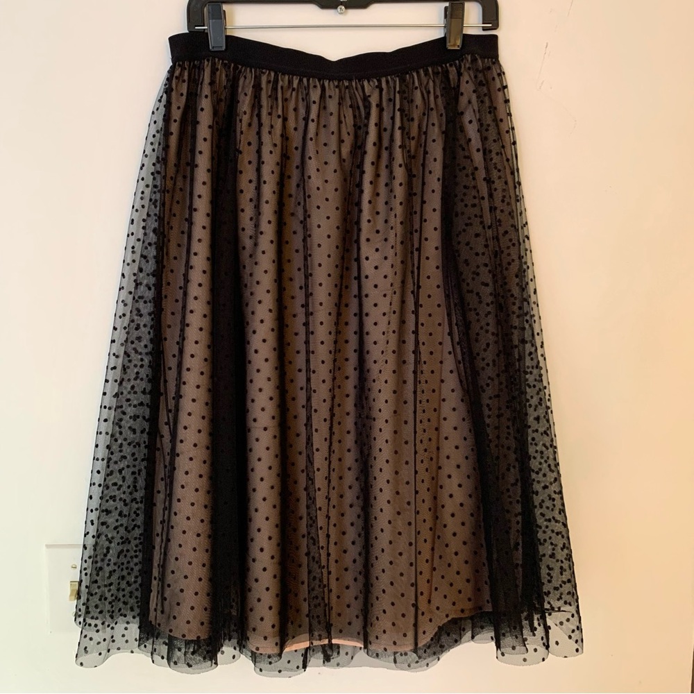 Polka Dot Tulle Midi Skirt - Black
